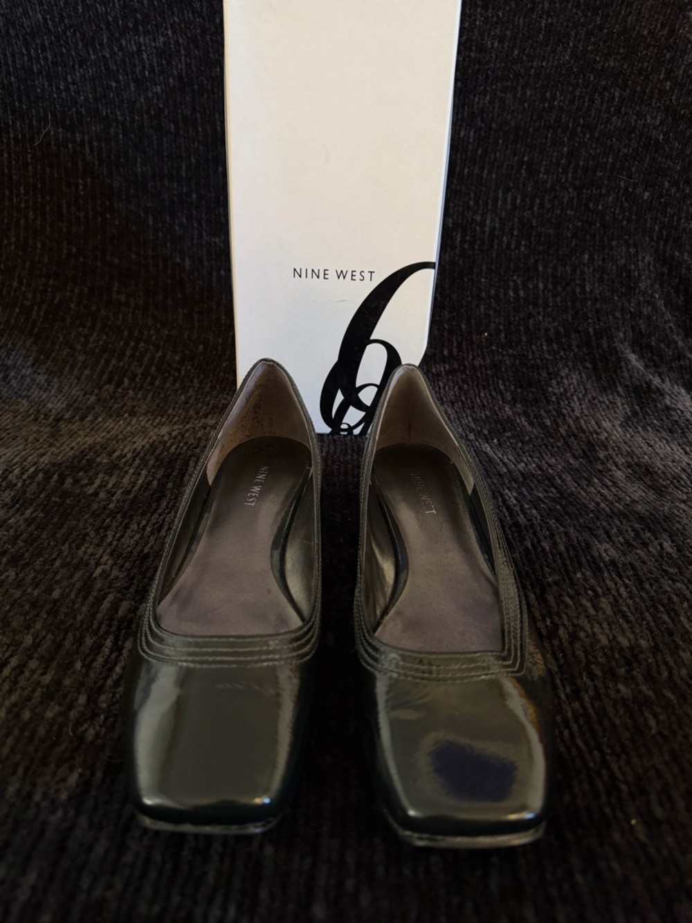 Nine West Black Patent Square-Toe Slip-On Flats